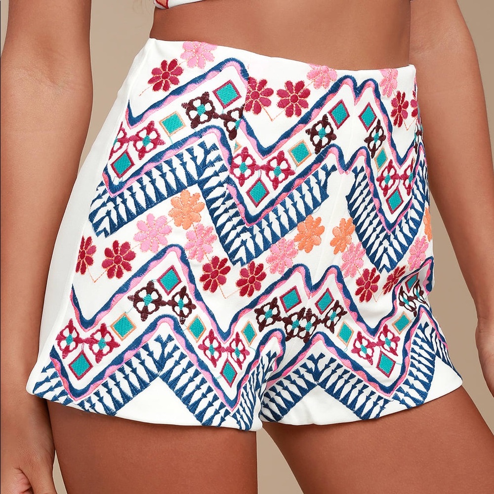 LULUS Embroidered White Shorts